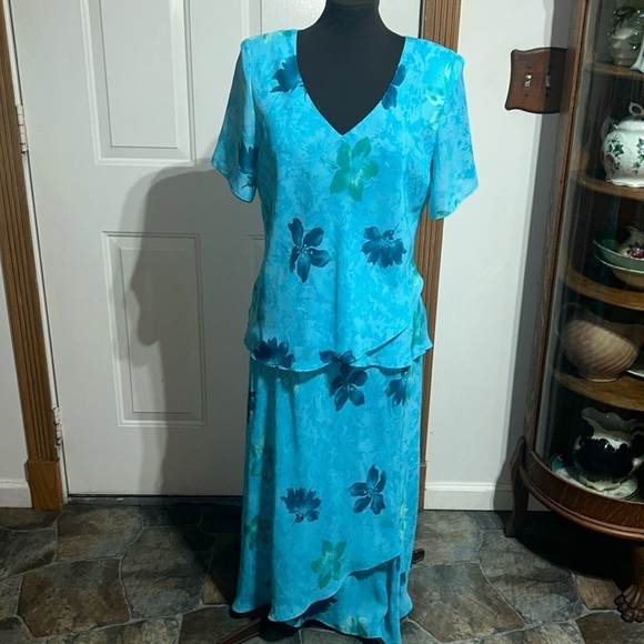 Studio I 90s Blue Skirt and Top Matching Set Size 16 - Picture 1 of 7